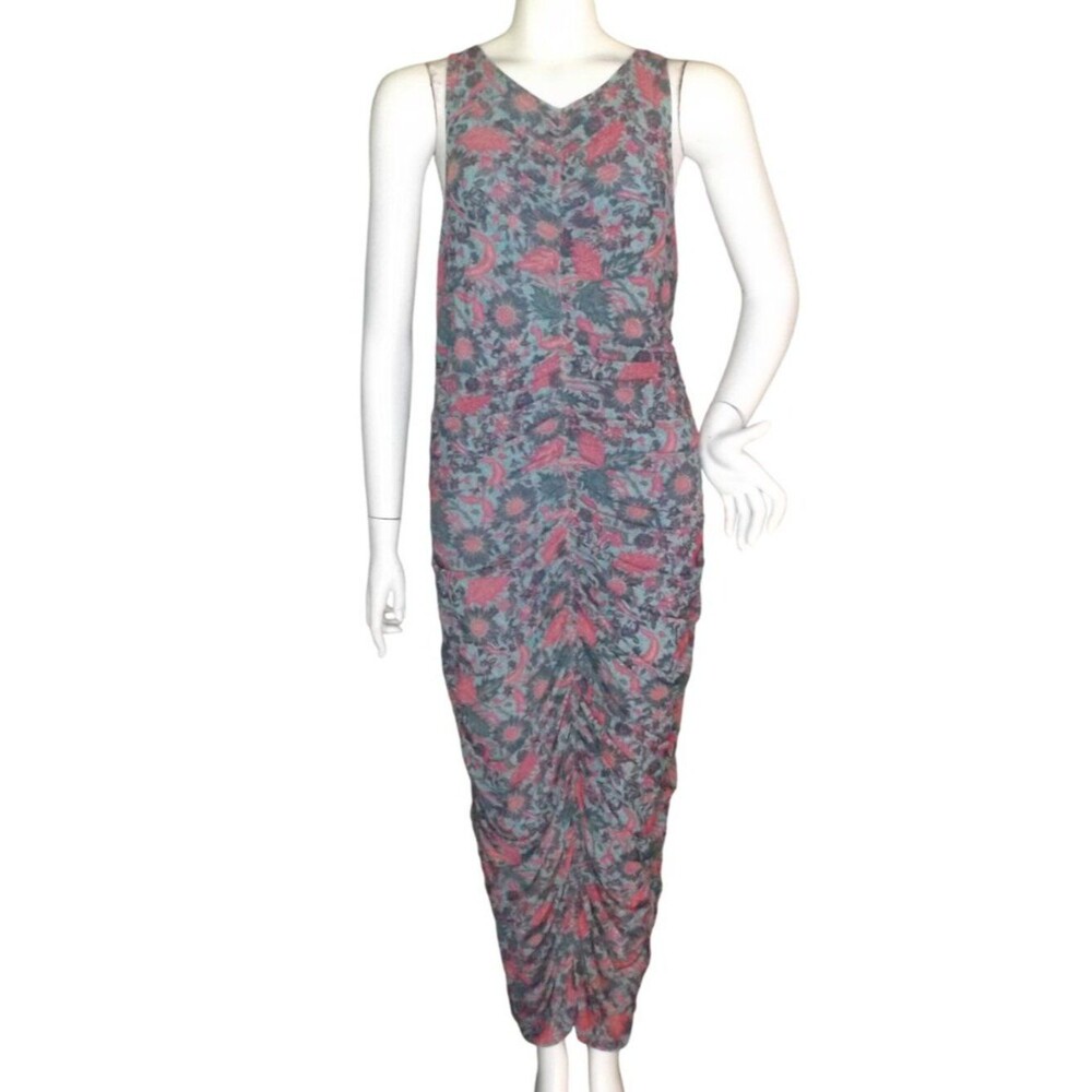 HOUSE OF HARLOW 1960 Maxi Dress, XL, Blue Floral, All Ruched, Sleeveless Bodycon